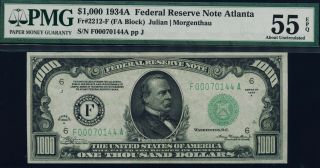 Fr.  2212 1934a $1000 Federal Reserve Note Atlanta Pmg 55epq