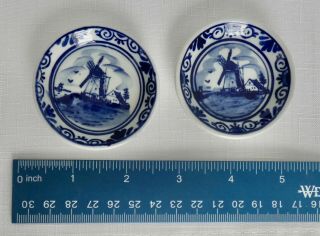 Set Of Two Delft Blue Butter Pats Handpainted 610 Windmill Blue White Holland
