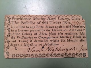 1760 Providence Rhode Island (congressional) Meeting House Lottery Ticket