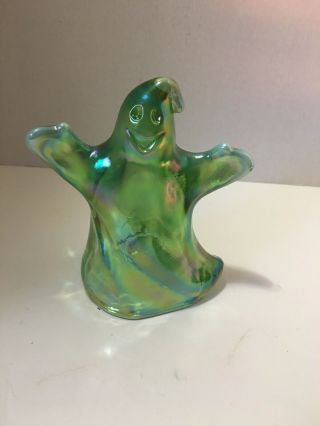 Fenton Green Opalescent & Iridescent Carnival Glass Ghost Figurine 5 3/4” Tall