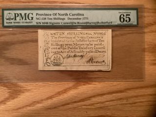 December 1771 10 Shillings North Carolina Colonial Pmg Uncirculated - 65 Epq