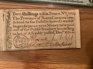Province of North Carolina Two shillings & six Pence Dec.  1771 graded by PMG 66 2