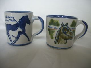 2 Vintage Louisville Stoneware Kentucky Horse Park Mugs Cups 1978 1980
