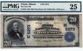 Toledo,  Illinois The First National Bank $20 1902 Pb Ch 5273 Pmg 25
