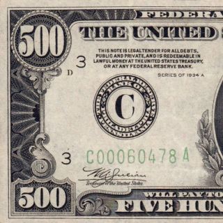 1934a Phillie $500 Five Hundred Dollar Bill Fr.  2202 - G 1000 C00060478a