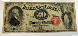 1880 $20 US Legal Tender Large Note Bill FR 145 Vernon/McClung,  F - VF 3