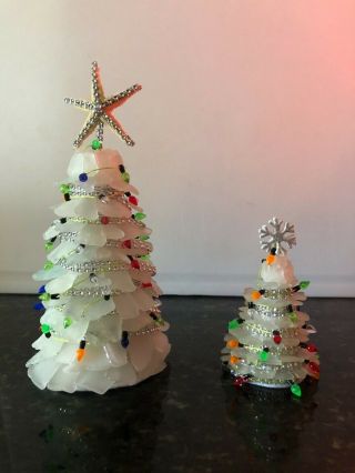 Hand Picked Crafted Beach Glass Christmas Tree White 3