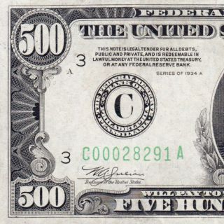 Philadelphia 1934a $500 Five Hundred Dollar Bill Fr.  2202 - G C00028291a