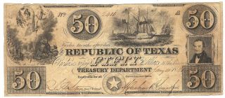 Texas,  Republic Of,  Austin,  Cr.  - A07 Red Back Treasy Note $50 Jan20,  1840 Ccf/vf Z