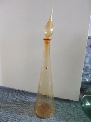 Italian Empoli Amber Optic Genie Bottle Decanter W/stopper Large 25 1/2” W/label