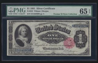 Us 1891 Martha $1 Silver Certificate Fr 223 Pmg 65epq Gem Great Embossing (609)