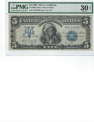 1899 $5 Silver Certificate Fr280m Pmg 30 Vf Epq Elliott/white,  Chief