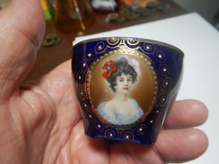 Royal Vienna Porcelain Tiny Soup Bowl Ladies Portrait Blue Old Estate