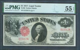 $1 Legal Tender Series 1917,  Pmg About Unc.  55 Epq