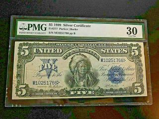 1899 $5 Silver Certificate Signed By Parker & Burke (pmg Certified Vf30)