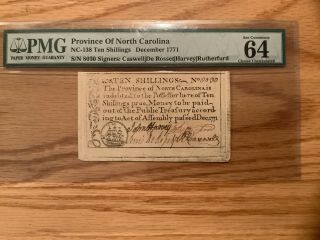 December 1771 10 Shillings North Carolina Colonial Pmg Uncirculated - 64 Epq