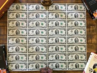 Series 1976 Set Of 2 Uncut 16 - Note Sheets Of Uncirculated $2 Us Currency Bills