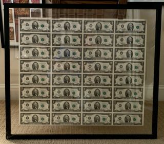 Uncut Sheet Two Dollar Bills 2x32 United States Uncirculated Currency 1995