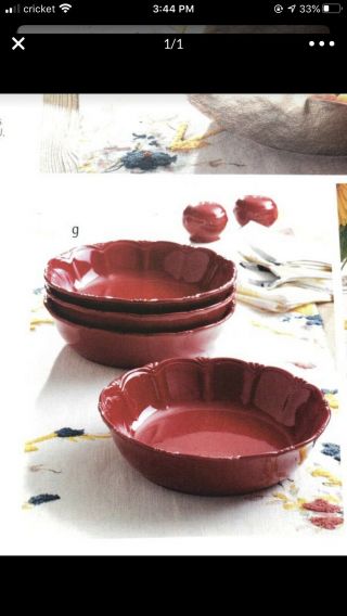 L 808 Princess House Pavillion Stoneware Berry Red Pasta Bowls 28 Oz (4) Nib