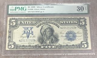 Fr.  280 1899 $5 Silver Certificate Pmg Paper Money Guaranty Very Fine 30 Epq
