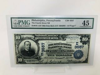 1902 $10 National Currency Fourth Street National Bank Of Philadelphia Pmg 45