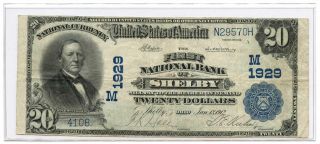 1902 $20 Banknote Plain Back The First National Bank Of Shelby Ch 1929