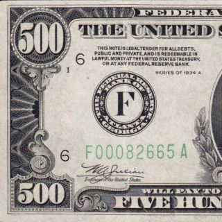 1934a $500 Atlanta,  Ga Five Hundred Dollar Bill 1000 Fr2202 F00082665a