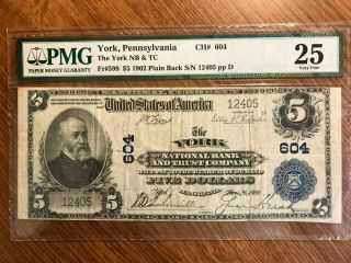$5 1902 Pb The York National Bank And Trust Company Pa National Bank Note