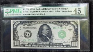 $1,  000 1934 Federal Reserve Note Chicago Fr2211 - G /estate Graded Pmg - 45
