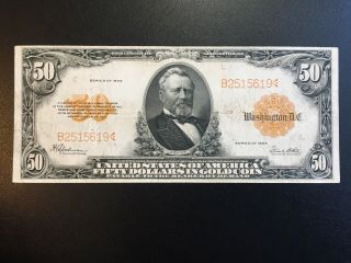 1922 $50 Gold Certificate Note Scarce Vf 25 30 Large Fr 1200