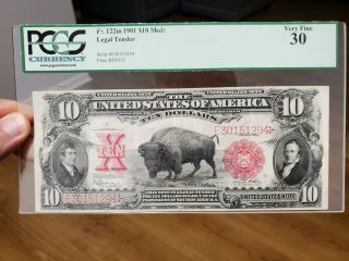 Series 1901 $10 Legal Tender " Bison " Pcgs Vf 30 Very Fine Fr122m Mule Note