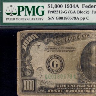 Pmg Vf 12 1934a Chicago $1000 One Thousand Dollar Bill Fr.  2212 - G 500 G00180579a