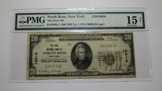 $20 1929 North Rose York Ny National Currency Bank Note Bill Ch 10016 Fine