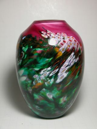 Early Shawn Messenger American Studio Art Glass Vase Landscape Series 1994