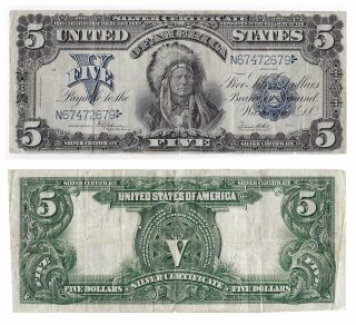 1899 Indian Chief Large Silver Certificate $5 (see Photo For)