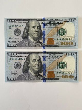 Two Uncirculated $100 One Hundred Dollar Bills in Sequential Consecutive Order 3