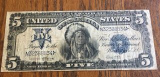 1899 $5 United States Large Size Silver Certificate - Indian Chief - Detail