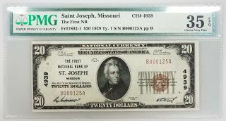 1929 $20 From The First National Bank Of St.  Joseph,  Mo Pmg Choice Vf 35 Epq