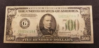 $500.  00 Dollar Bill 1934 G00214738 A