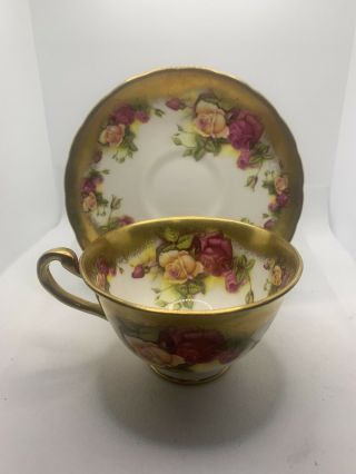 Royal Chelsea Heavy Gold Golden Rose Cup & Saucer Tiny Mark On A Plate