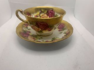Royal Chelsea Heavy Gold GOLDEN ROSE Cup & Saucer Tiny Mark on a plate 2