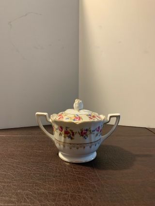 Gold Castle Vintage Hostess Roses Sugar Bowl With Lid Made In Occupied Japan