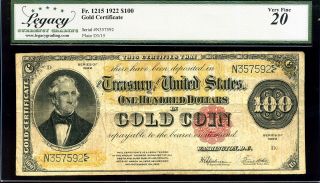 1922 $100 Gold Certificate Fr 1215 In Vf20 N357592