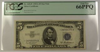 1953a $5 Five Dollar Silver Certificate Fr.  1656 Star Note Pcgs Gem 66 Ppq