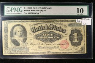 1886 $1 Large Silver Certificate Fr 216 Pmg 10 Very Good " Scarce Fr 216 "