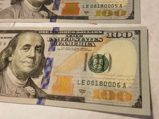 2 Gem UNC Sequential 2009A $100 One Hundred Dollar Bills.  Federal Reserve Notes 2
