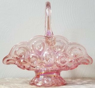 Basket - Moon & Star Pattern - Pink Carnival Glass - Le Smith Glass Usa