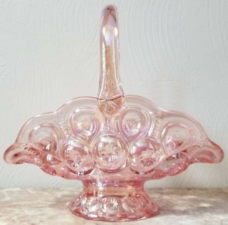 Basket - Moon & Star Pattern - Pink Carnival Glass - LE Smith Glass USA 2