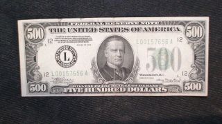 1934 Five Hundred Dollar Federal Reserve San Francisco Note Very Fine $500 Bill