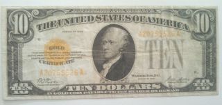 1928 Circulated Ten Dollar $10 Gold Certificate